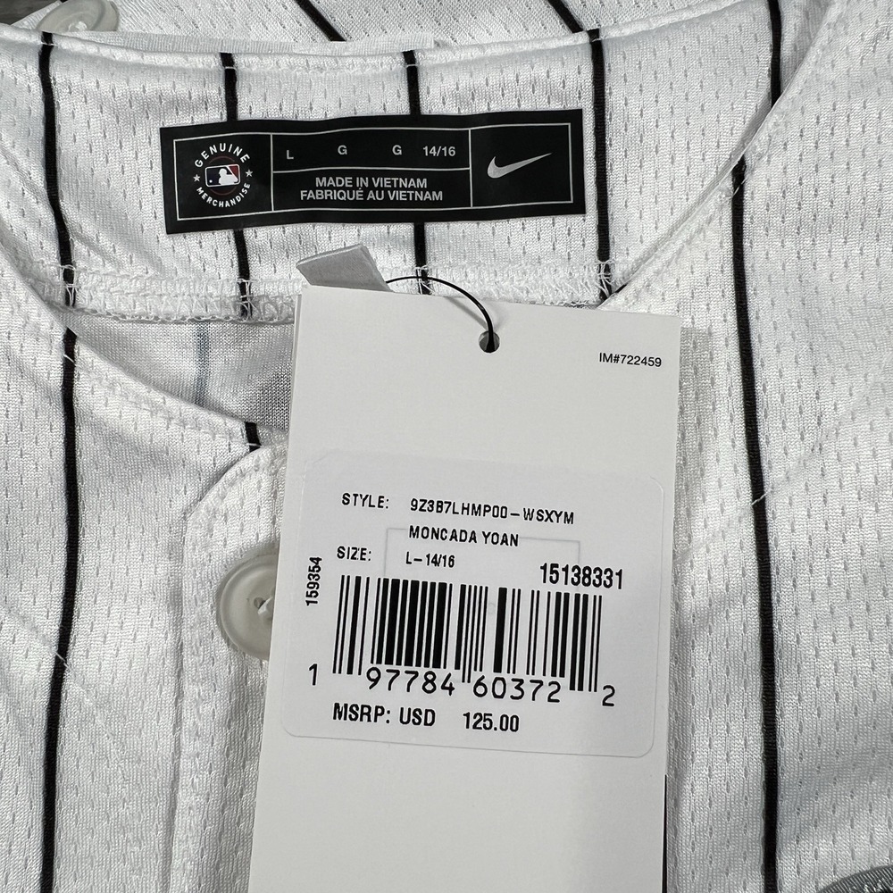 Nike Chicago White Sox MLB Yoan Moncada White Jersey Youth Large 14/16 $125 NEW - Picture 2 of 10